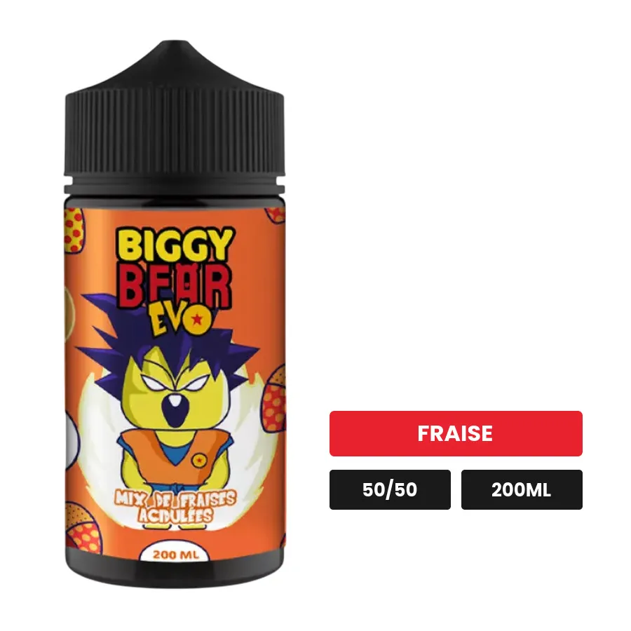 E-liquide Mix de Fraises Acidulées de Biggy Bear, 200 ml, saveur fraise.