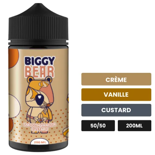 E-liquide Smooth Vanilla Custard de Biggy Bear, 200 ml, saveurs crème, vanille et custard.