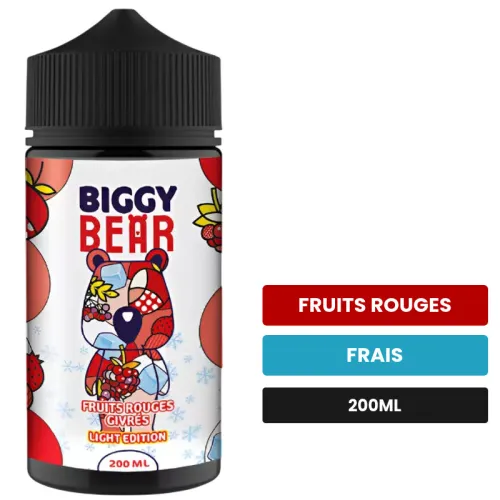 E-liquide Fruits Rouges Givrés Light Edition de Biggy Bear, 200 ml, saveurs fruits rouges et frais.