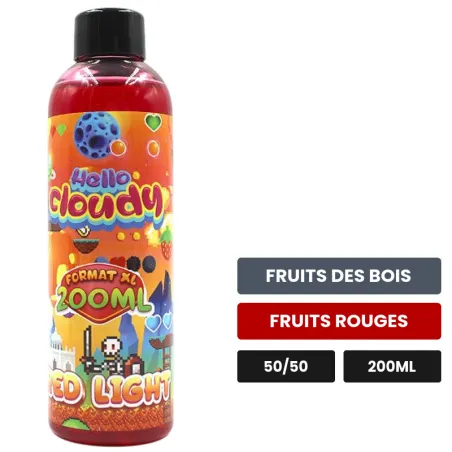 E-liquide RED LIGHT Hello Cloudy, 200 ml, saveurs fruits des bois et fruits rouges.