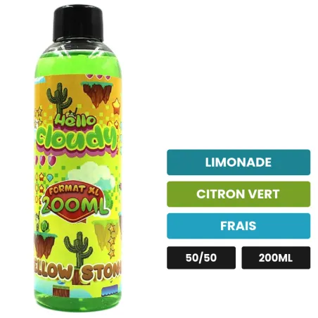 E-liquide YELLOW STONE Hello Cloudy, 200 ml, saveurs limonade, citron vert et frais.