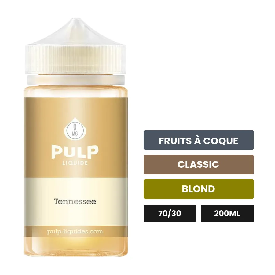 E-liquide Tennessee de Pulp, 200 ml, saveurs fruits à coque, classic et blond.