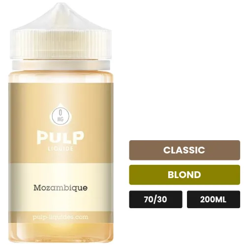 E-liquide Mozambique de Pulp, 200 ml, saveurs classic et blond.