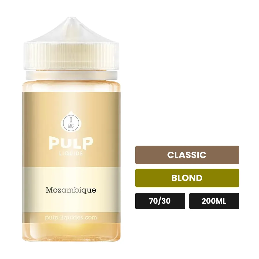 E-liquide Mozambique de Pulp, 200 ml, saveurs classic et blond.