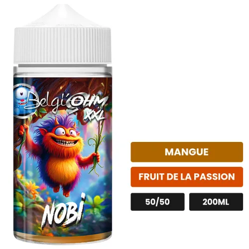 E-liquide Nobi de Belgi'ohm, 200 ml, saveurs mangue et fruit de la passion, sans nicotine — prêt à booster de nicotine.