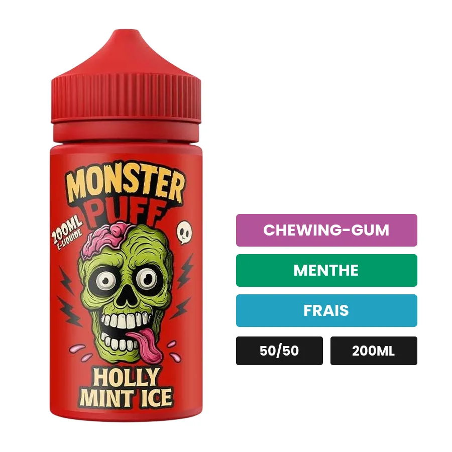 E-liquide Holly Mint Ice de Monster Puff, 200 ml, saveurs chewing-gum, menthe et frais.