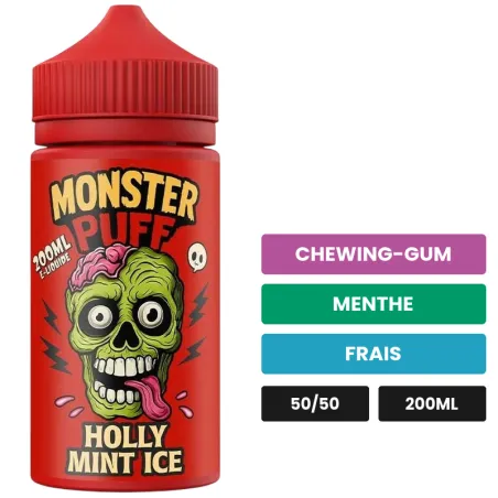 E-liquide Holly Mint Ice de Monster Puff, 200 ml, saveurs chewing-gum, menthe et frais.