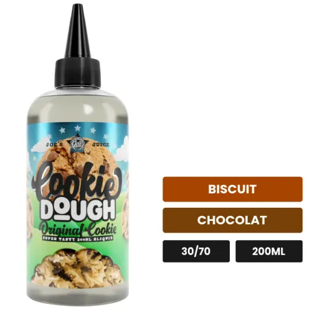 E-liquide Original Cookie Cookie Dough (Dropper Inclus) de Joe's Juice, 200 ml, saveurs biscuit et chocolat.