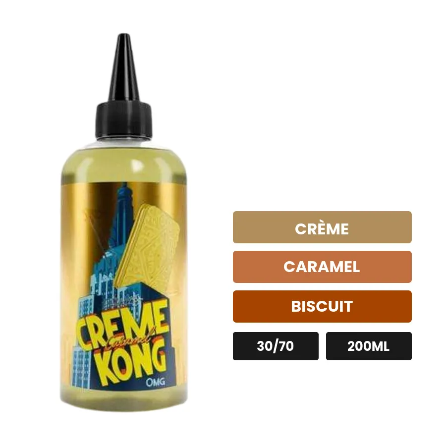 E-liquide Creme Kong Caramel de Joe's Juice, 200 ml, saveurs crème, caramel et biscuit.