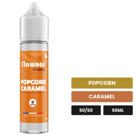 E-liquide Popcorn Caramel de Flawoor, 50 ml, saveurs popcorn et caramel.