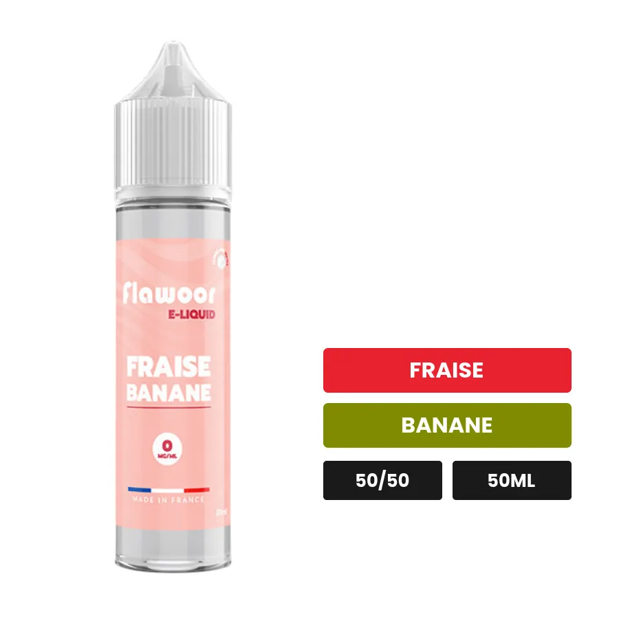E-liquide Fraise Banane de Flawoor, 50 ml, saveurs fraise et banane.