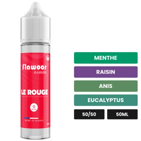 E-liquide Le Rouge de Flawoor, 50 ml, saveurs menthe, raisin, anis et 2 autres.