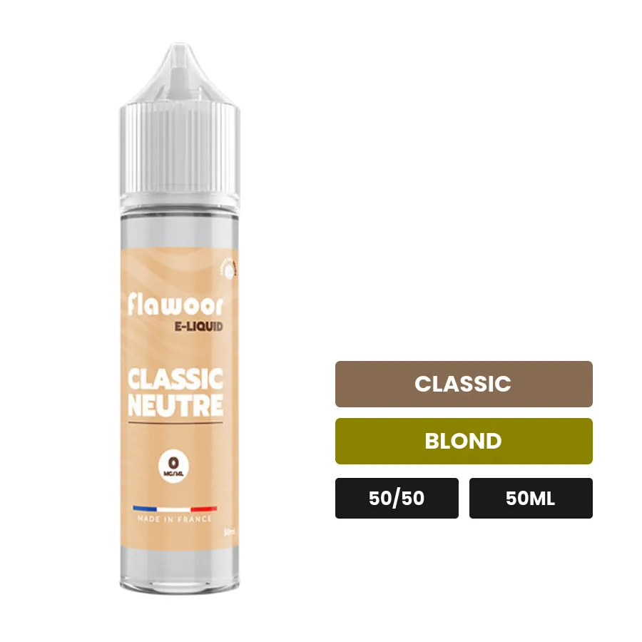 E-liquide Classic Neutre de Flawoor, 50 ml, saveurs classic et blond.