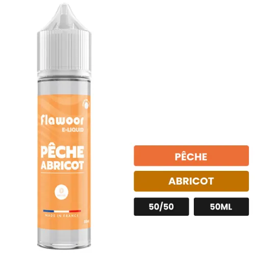 E-liquide Pêche Abricot de Flawoor, 50 ml, saveurs pêche et abricot.