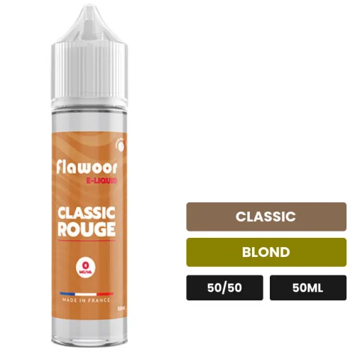 E-liquide Classic Rouge de Flawoor, 50 ml, saveurs classic et blond.