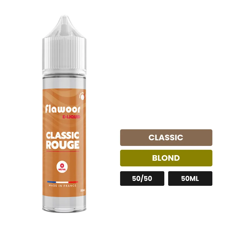 E-liquide Classic Rouge de Flawoor, 50 ml, saveurs classic et blond.