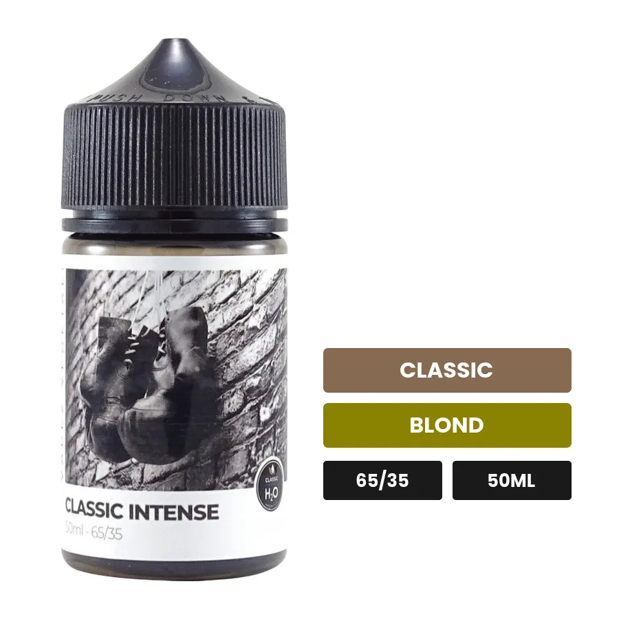 E-liquide Classic Intense de Laboratoire H2O, 50 ml, saveurs classic et blond.