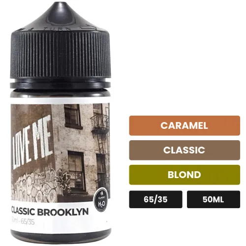 E-liquide Classic Brooklyn de Laboratoire H2O, 50 ml, saveurs caramel, classic et blond.