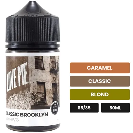 E-liquide Classic Brooklyn de Laboratoire H2O, 50 ml, saveurs caramel, classic et blond.