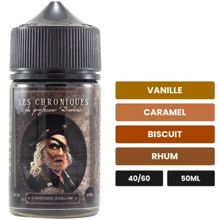 E-liquide Capitaine Barlow de Laboratoire H2O, 50 ml, saveurs vanille, caramel, biscuit et 1 autre.