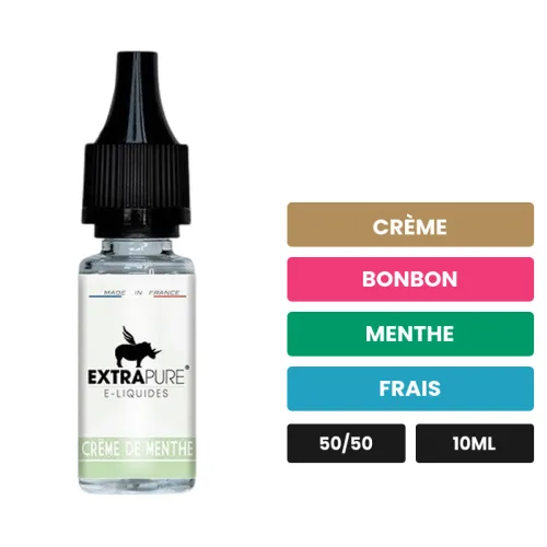 E-liquide Crème De Menthe d'Extrapure, 10 ml, saveurs crème, bonbon, menthe et 1 autre.