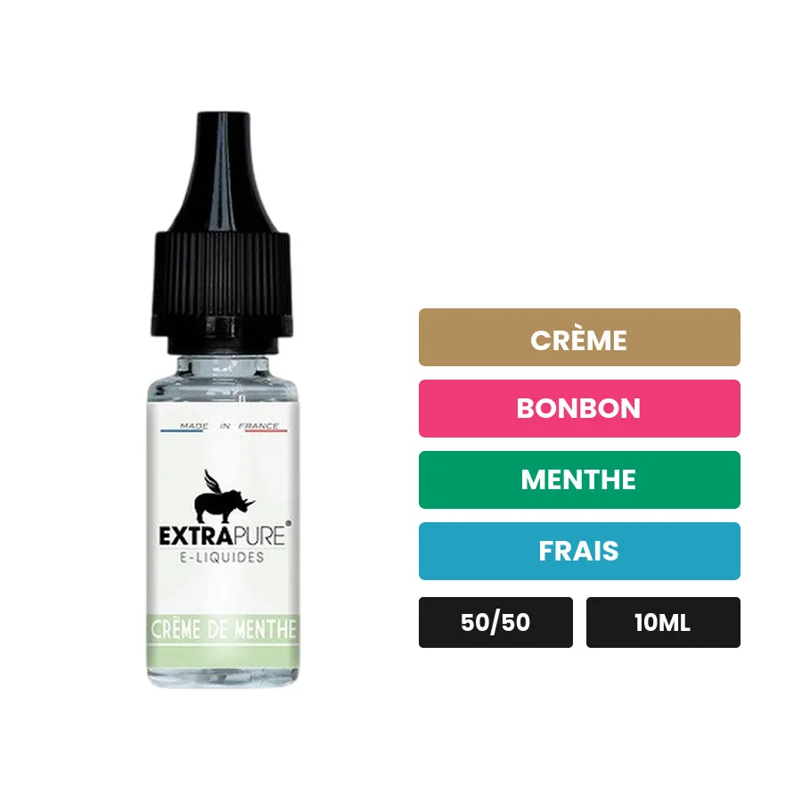 E-liquide Crème De Menthe d'Extrapure, 10 ml, saveurs crème, bonbon, menthe et 1 autre.