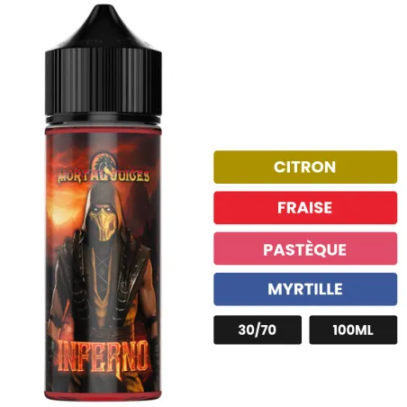 E-liquide Inferno d'Extrapure, 100 ml, saveurs citron, fraise, pastèque et 3 autres.