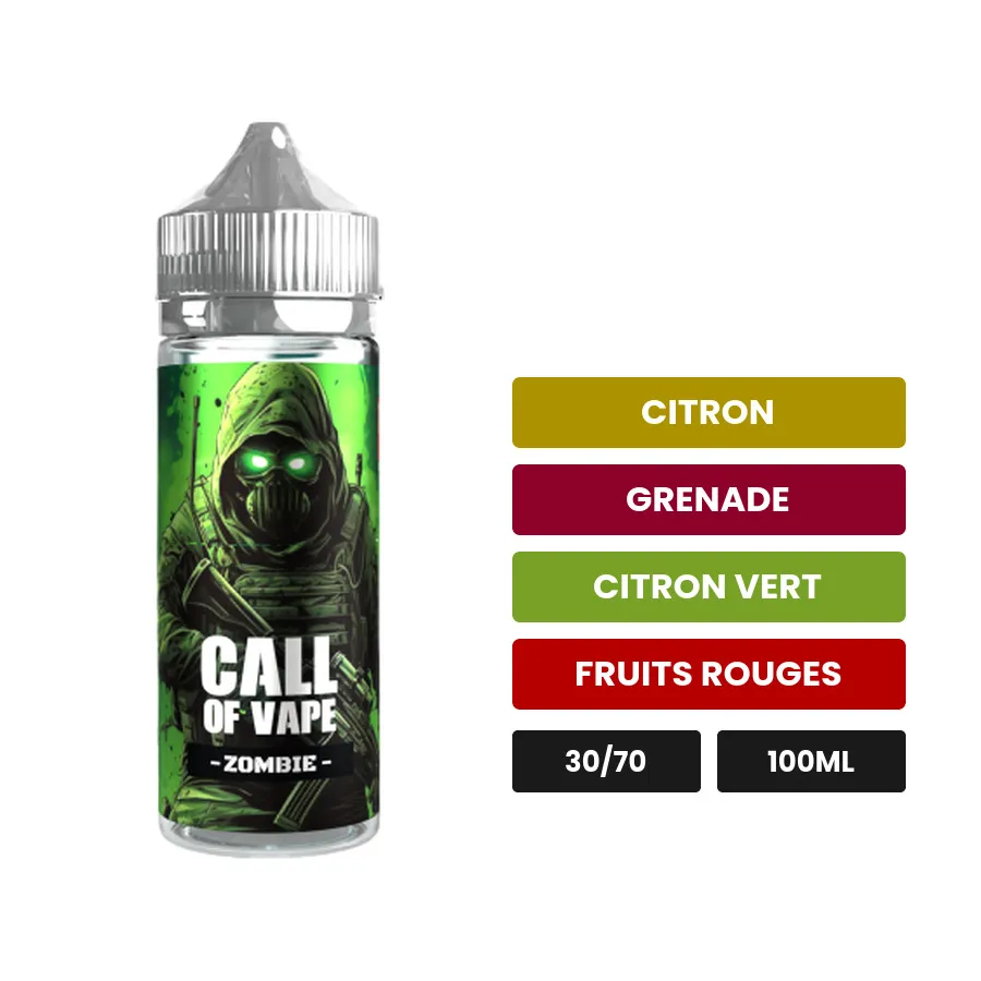 E-liquide Zombie de Cloud Vapor, 100 ml, saveurs citron, grenade, citron vert et 1 autre.