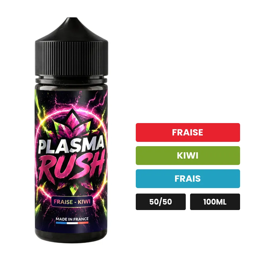 E-liquide Plasma Rush de Cloud Vapor, 100 ml, saveurs fraise, kiwi et frais.