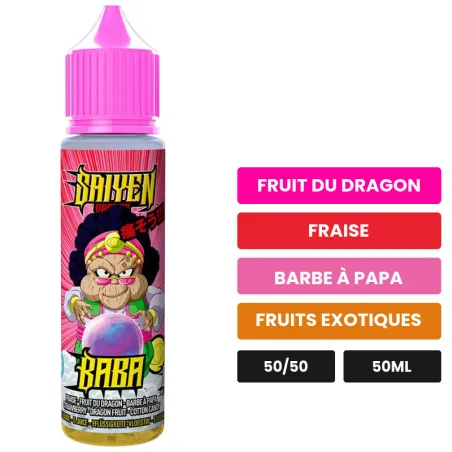 E-liquide Baba de Swoke, 50 ml, saveurs fruit du dragon, fraise, barbe à papa et 1 autre.