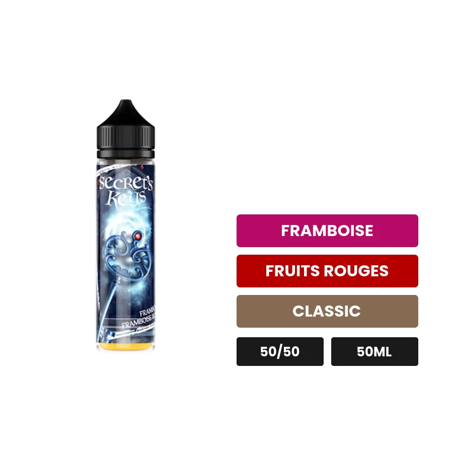 E-liquide Blue Key de Secret's Lab, 50 ml, saveurs framboise, fruits rouges et classic, sans nicotine — prêt à booster de.