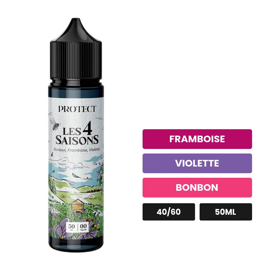 E-liquide Bonbon Framboise Violette - Printemps - Les 4 Saisons, 50 ml, saveurs framboise, violette et bonbon.