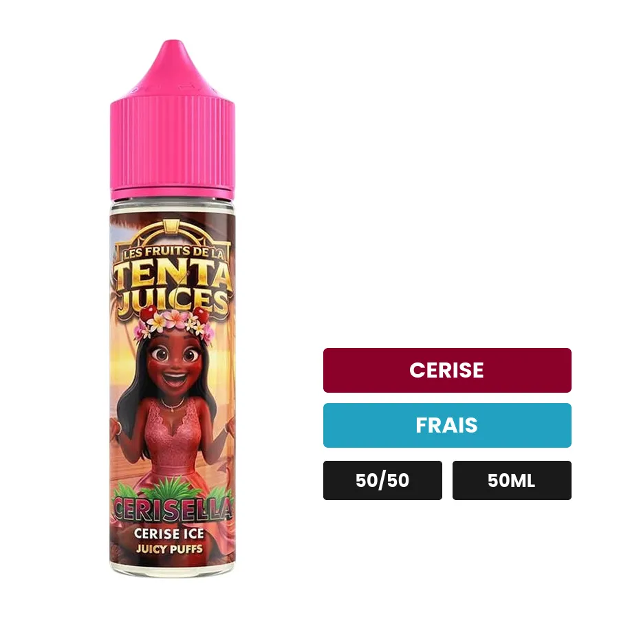 E-liquide Cerisella, 50 ml, saveurs cerise et frais, sans nicotine — prêt à booster de nicotine.