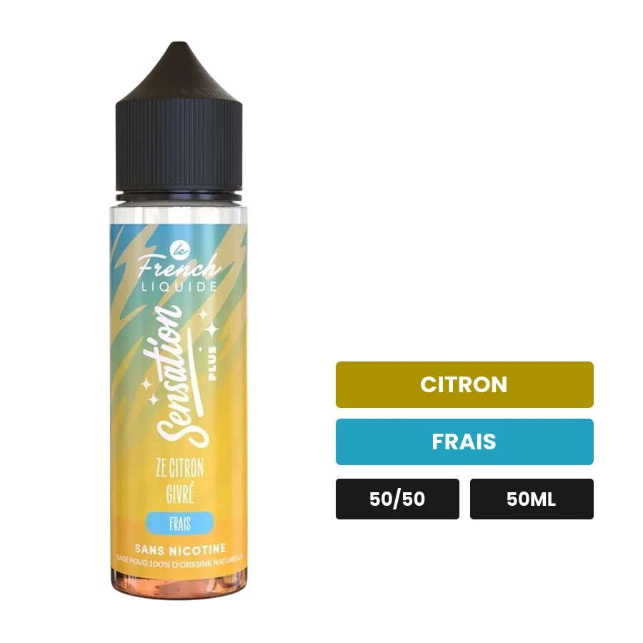 E-liquide Citron Givré, 50 ml, saveurs citron et frais, sans nicotine — prêt à booster de nicotine.