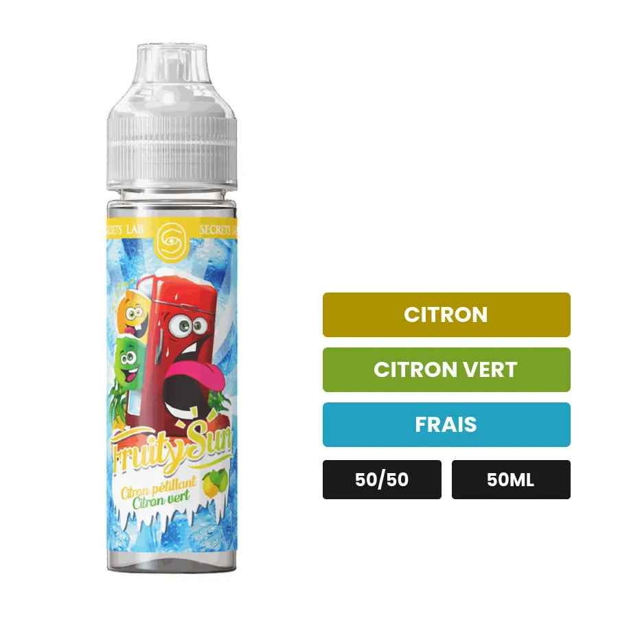 E-liquide Citron Pétillant Citron Vert Fruity Sun de Secret's Lab, 50 ml, saveurs citron, citron vert et frais.
