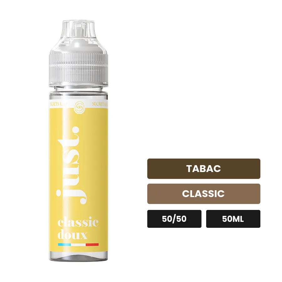 E-liquide Classic Doux de Secret's Lab, 50 ml, saveurs tabac et classic, sans nicotine — prêt à booster de nicotine.