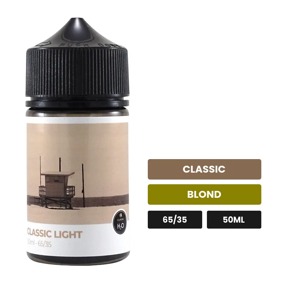 E-liquide Classic Light de Laboratoire H2O, 50 ml, saveurs classic et blond.
