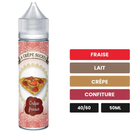 E-liquide Crêpe Sucrée Fraise de La Crêpe Sucrée, 50 ml, saveurs fraise, lait, crêpe et 2 autres.