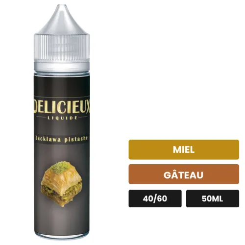 E-liquide Baklawa de Delicieux Liquide, 50 ml, saveurs miel et gâteau.
