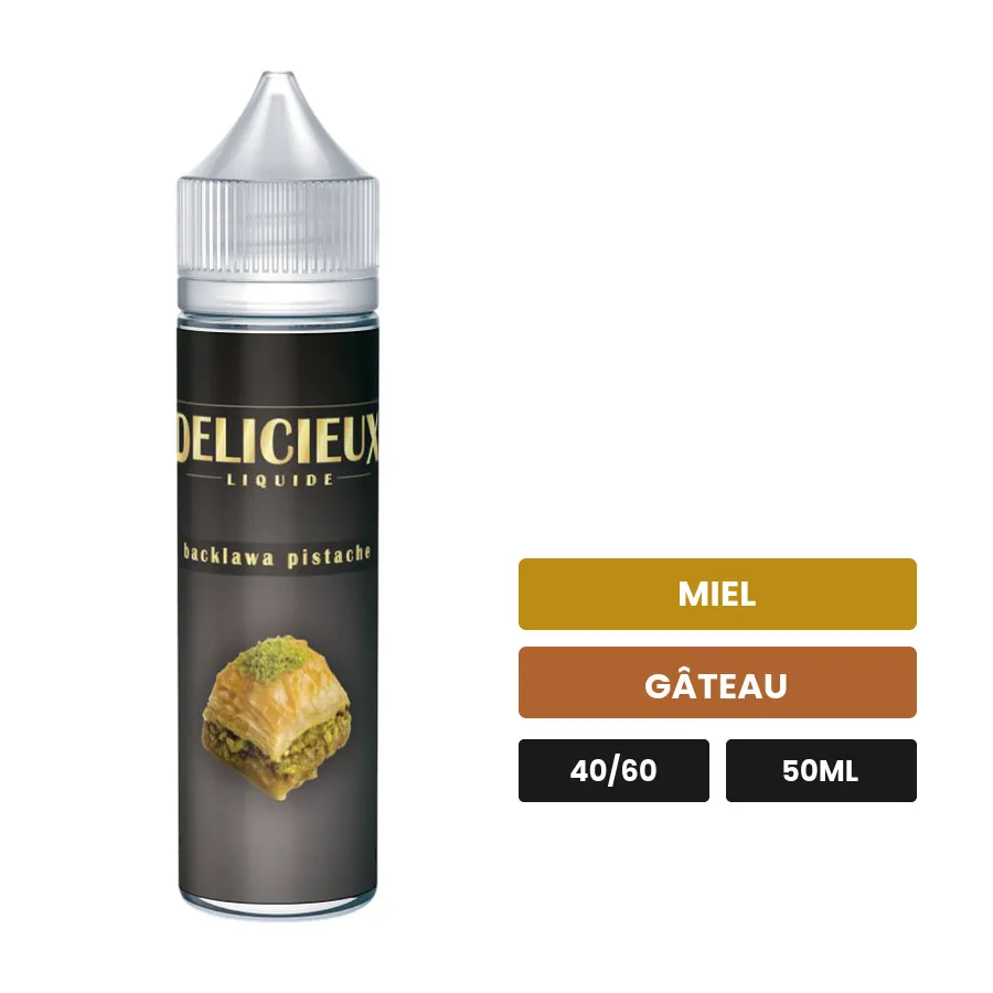 E-liquide Baklawa de Delicieux Liquide, 50 ml, saveurs miel et gâteau.