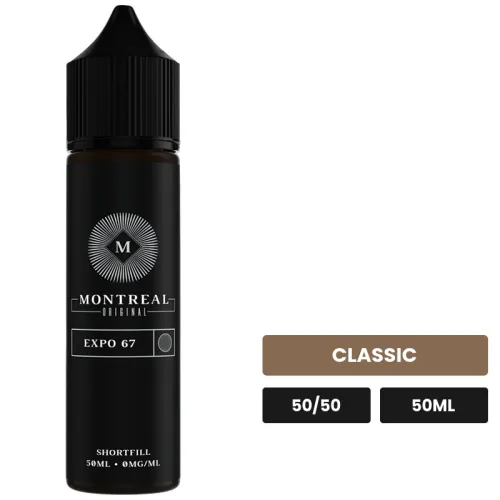 E-liquide Expo 67 de Montreal Original, 50 ml, saveur classic, sans nicotine — prêt à booster de nicotine.