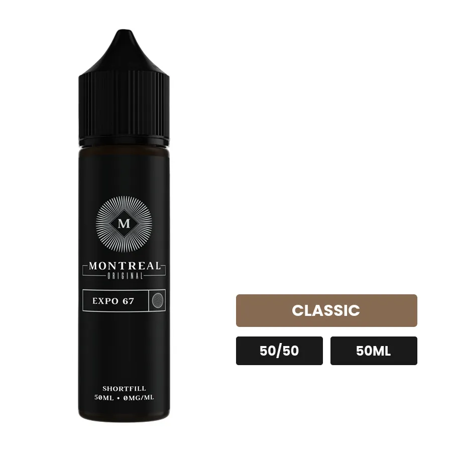 E-liquide Expo 67 de Montreal Original, 50 ml, saveur classic, sans nicotine — prêt à booster de nicotine.