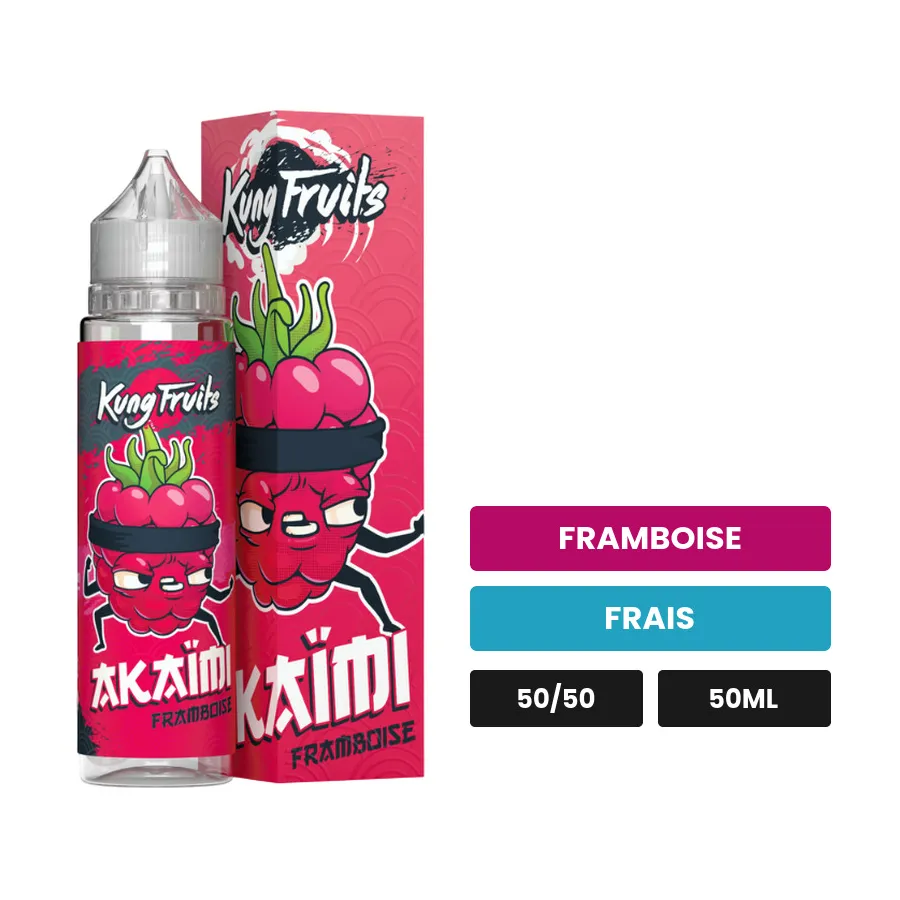 E-liquide Akaimi de Cloud Vapor, 50 ml, saveurs framboise et frais.