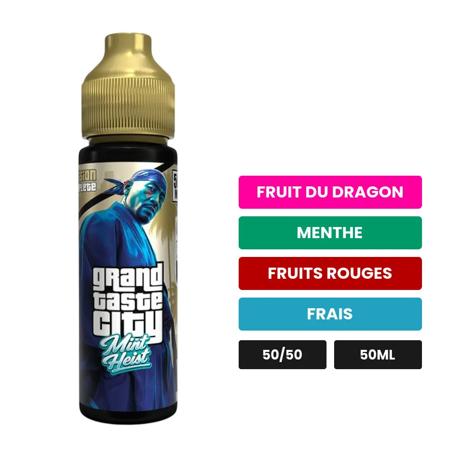 E-liquide Mint Heist de Cloud Vapor, 50 ml, saveurs fruit du dragon, menthe, fruits rouges et 1 autre.