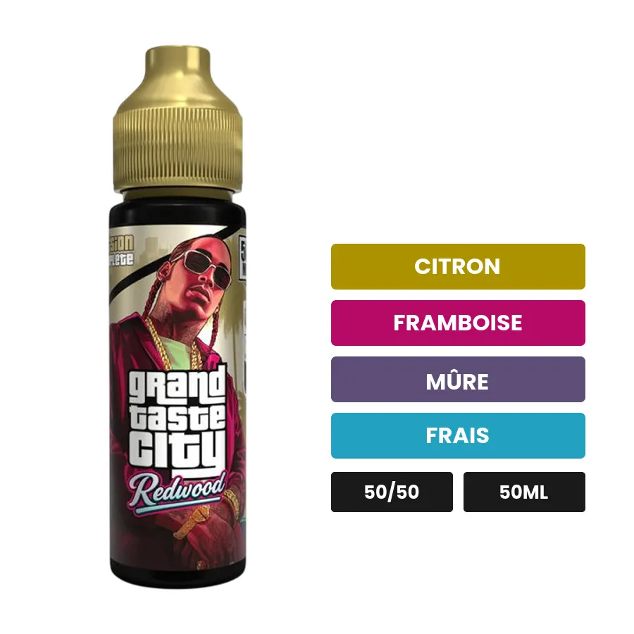 E-liquide Redwood de Cloud Vapor, 50 ml, saveurs citron, framboise, mûre et 1 autre.