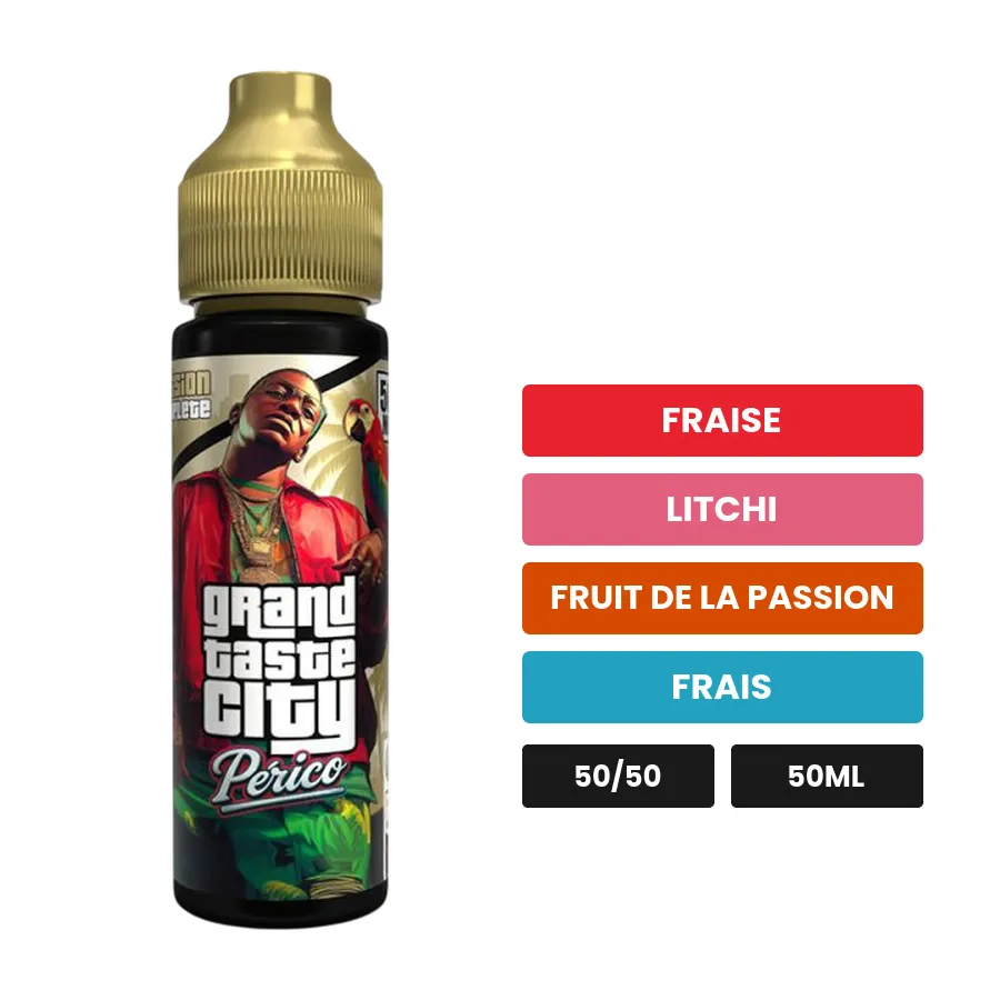 E-liquide Périco de Cloud Vapor, 50 ml, saveurs fraise, litchi, fruit de la passion et 1 autre.