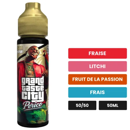 E-liquide Périco de Cloud Vapor, 50 ml, saveurs fraise, litchi, fruit de la passion et 1 autre.