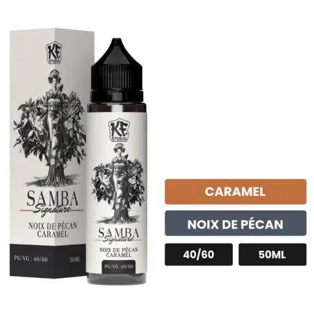 E-liquide Samba 40 60 de Cloud Vapor, 50 ml, saveurs caramel et noix de pécan.