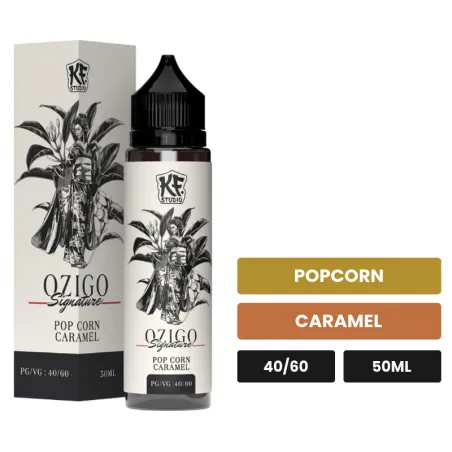 E-liquide Ozigo 40 60 de Cloud Vapor, 50 ml, saveurs popcorn et caramel.
