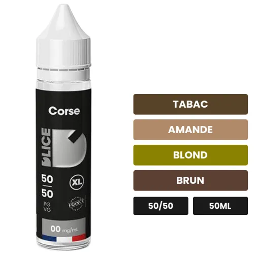 E-liquide Le Corse XL de D'Lice, 50 ml, saveurs tabac, amande, blond et 1 autre.